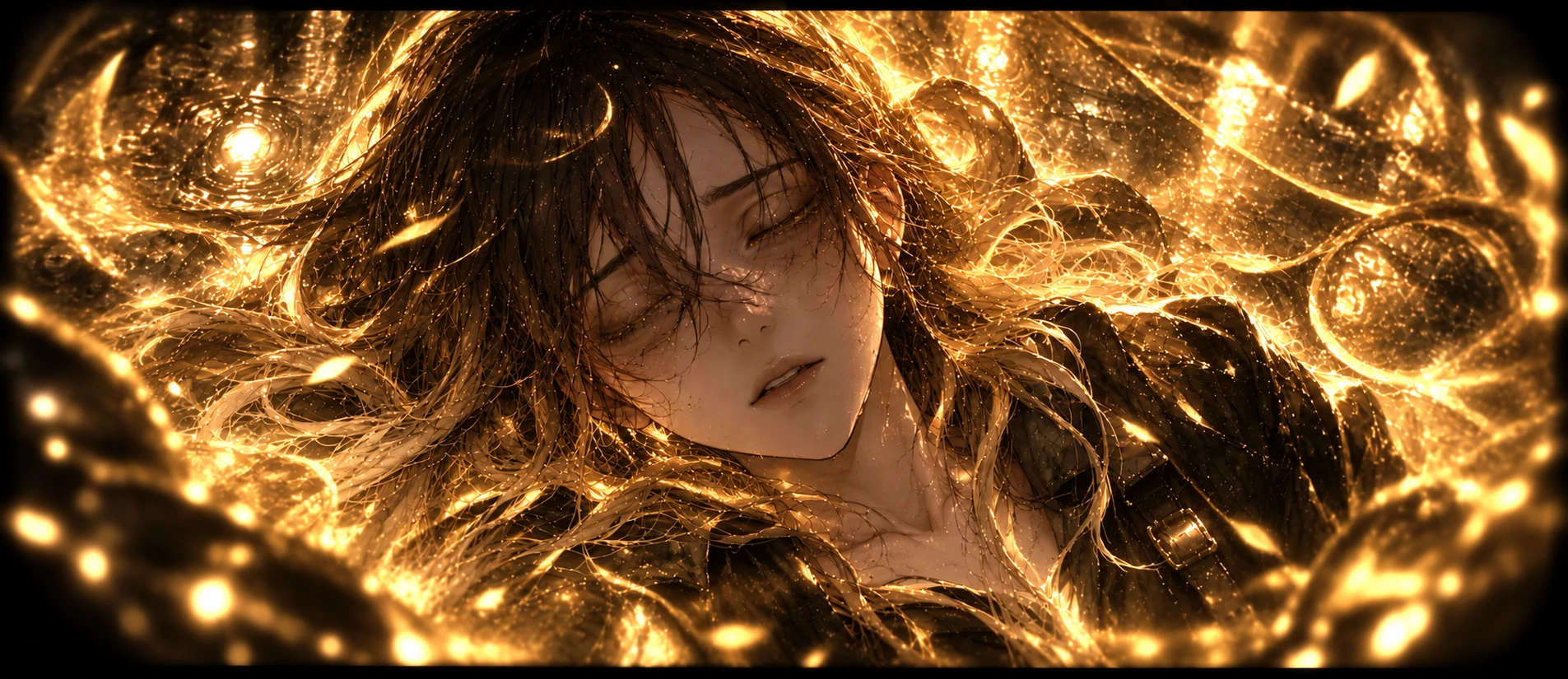 Golden light surrounding Sable before her alternate life appears
