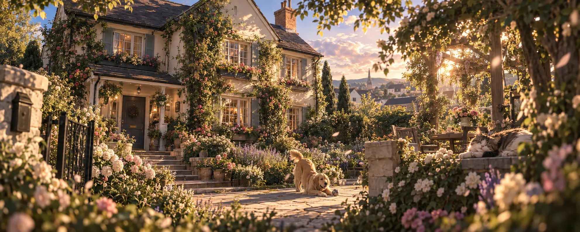 The flower-covered Bennett household in the late afternoon